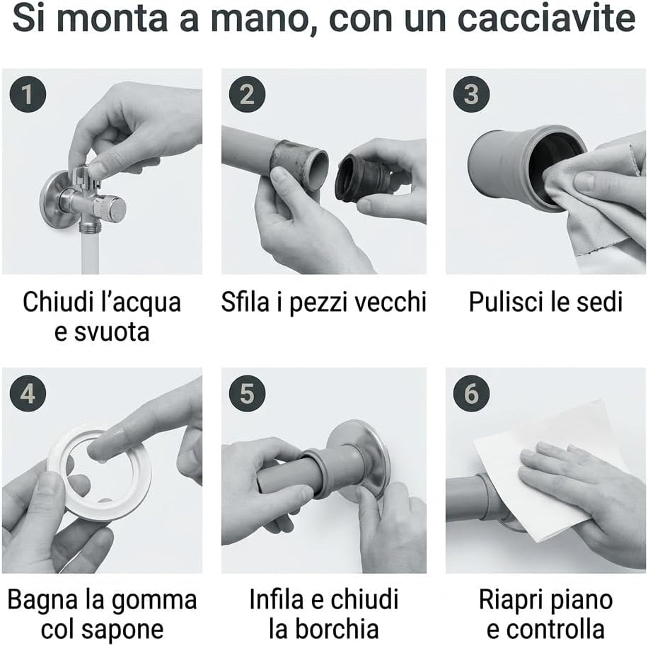 Kit collegamento WC con canotto, borchia, morsetti in gomma e manicotto sottovaso - immagine 7