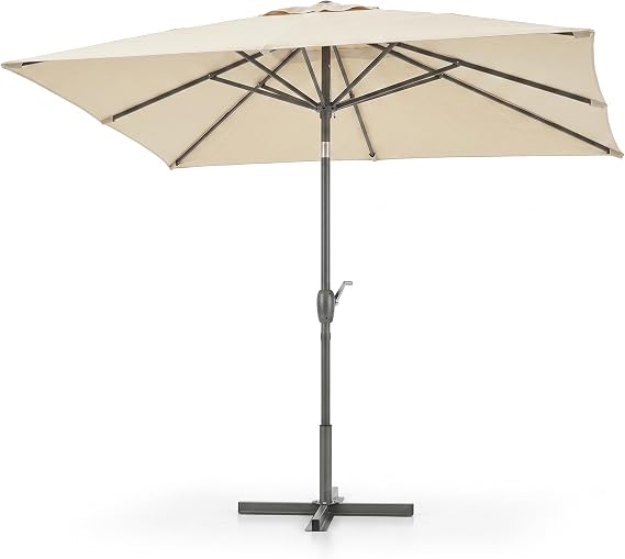 Ombrellone da Giardino Rettangolare 2x3 m con Manovella – Parasole Ecrù per Terrazzo e Esterno con Palo in Acciaio Robusto – Apertura Facile per Tavolo da Pranzo