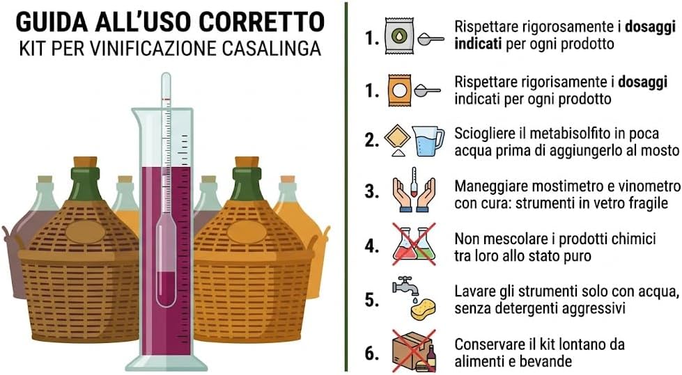 Lemag Kit Vendemmia Cantina Completa — Metabisolfito di Potassio, Lievito Selezionato con Attivante, Acido Tartarico, Chiarificante, 10 Bustine Tannisol, Mostimetro di BABO, Vinometro e Antiflor