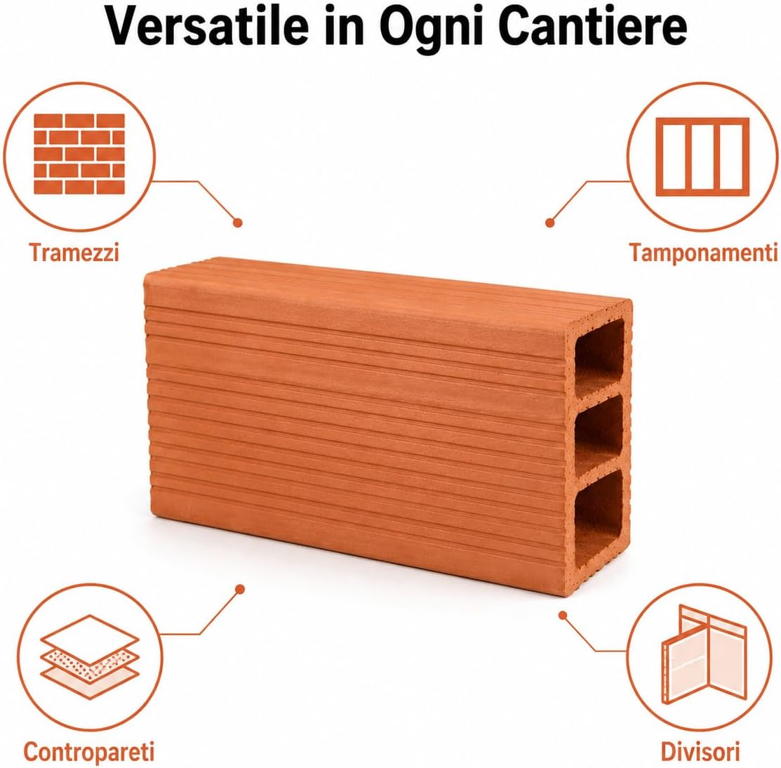 Mattone Forato 5x14x28 cm – Confezione Campione 3 Pezzi | Laterizio Alleggerito per Tramezzi e Tamponamenti | Forato da Muratura | Divisori Interni | Made in Italy