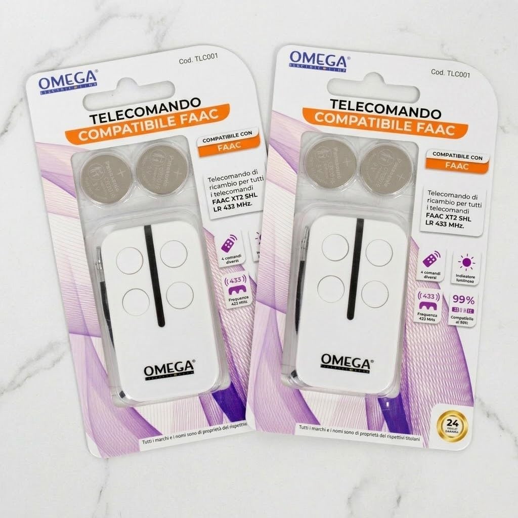 Set 2 Telecomandi per Cancello Automatico Rolling Code SLH 433,92 MHz — 4 Canali Memorizzabili, Autoapprendimento FASTCOPY dal Telecomando Originale, Antiurto, Batterie CR2016 Incluse