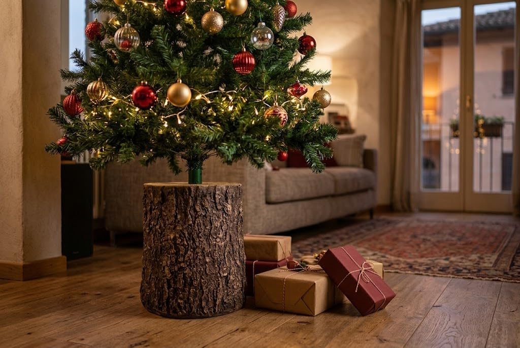 Ceppo base per albero di Natale effetto tronco con venature e corteccia - immagine 2