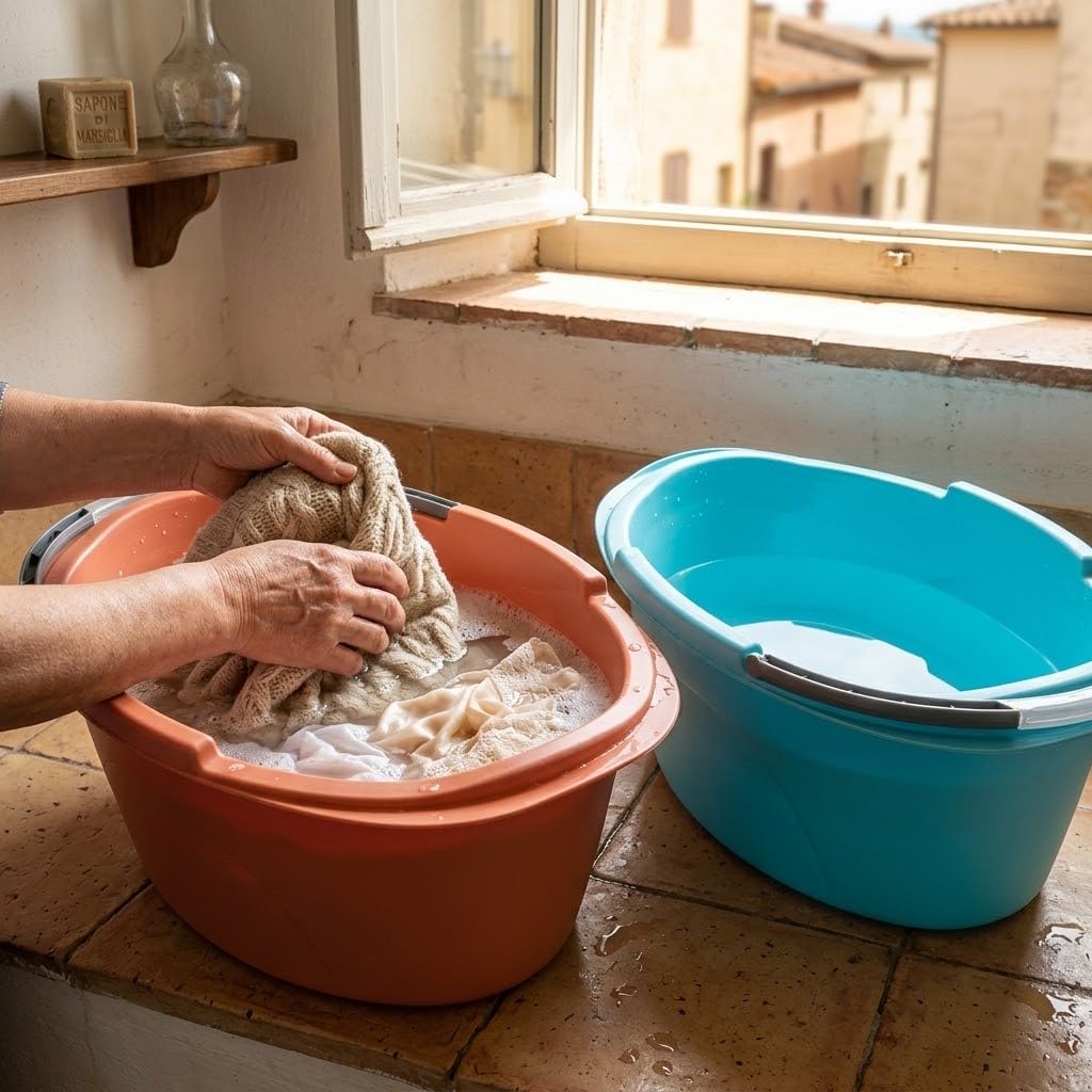 Set 2 Bacinelle Ovali 25 Litri 60x40x25 cm — Vasca in Plastica per Alimenti con Manici, per Bucato a Mano, Lavaggio Frutta e Verdura, Conserve, Campeggio e Casa — Made in Italy
