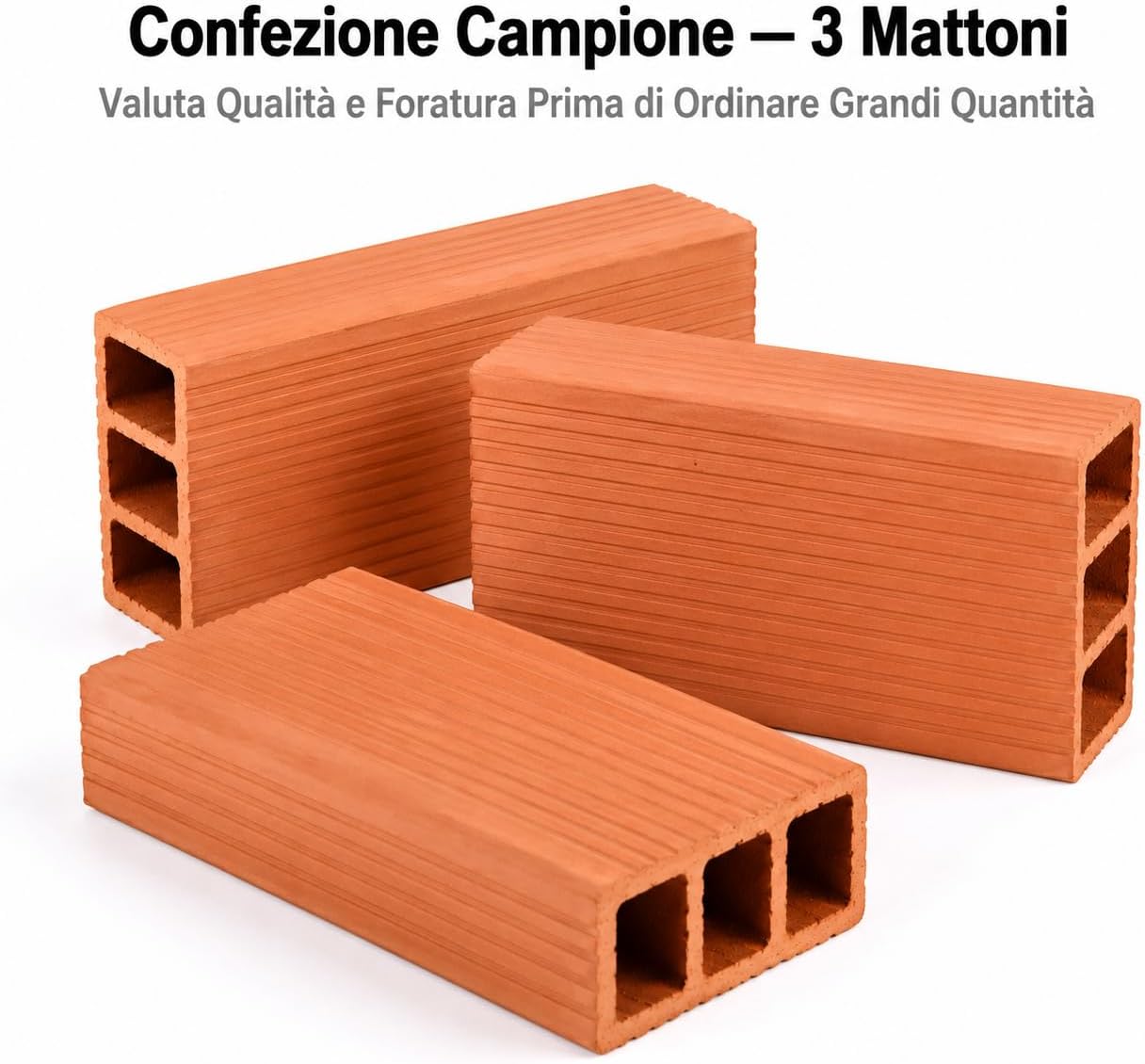 Mattone Forato 5x14x28 cm – Confezione Campione 3 Pezzi | Laterizio Alleggerito per Tramezzi e Tamponamenti | Forato da Muratura | Divisori Interni | Made in Italy