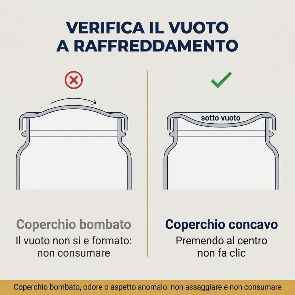 Come verificare il sottovuoto nei vasi in vetro per conserve con coperchio concavo o bombato.