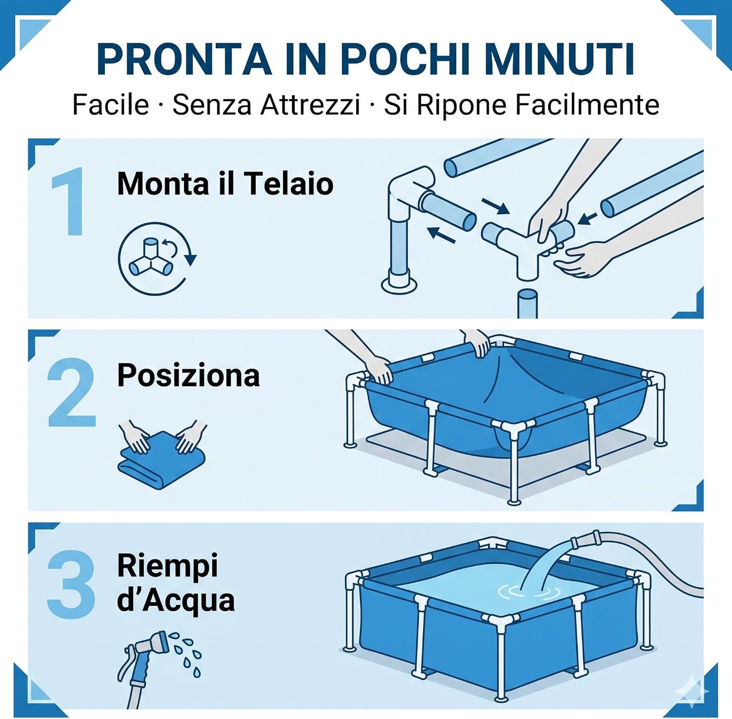 Piscina Frame Quadrata per Bambini 122x122x30,5h cm – Piscina Fuori Terra con Telaio Portante Robusto – Facile da Montare per Giardino e Terrazzo, da 2 Anni | Made in Italy