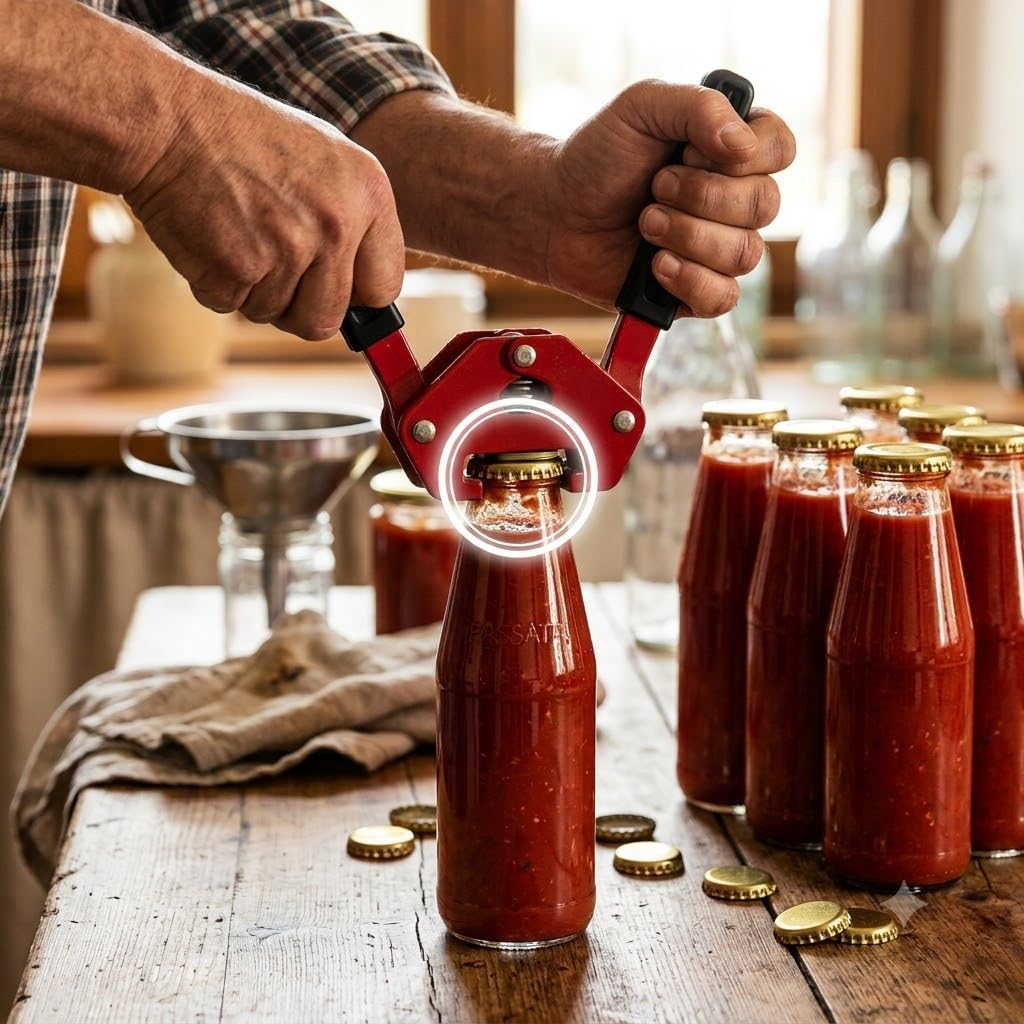 Kit Passata della Nonna Completo — Passapomodoro Gigante con Ventosa, 3 Caldaie Alluminio 20/24/28 con Coperchi, Tappatrice Tappi Corona, Imbuto, Cestello Portabottiglie e Bagnarola — 12 Pezzi
