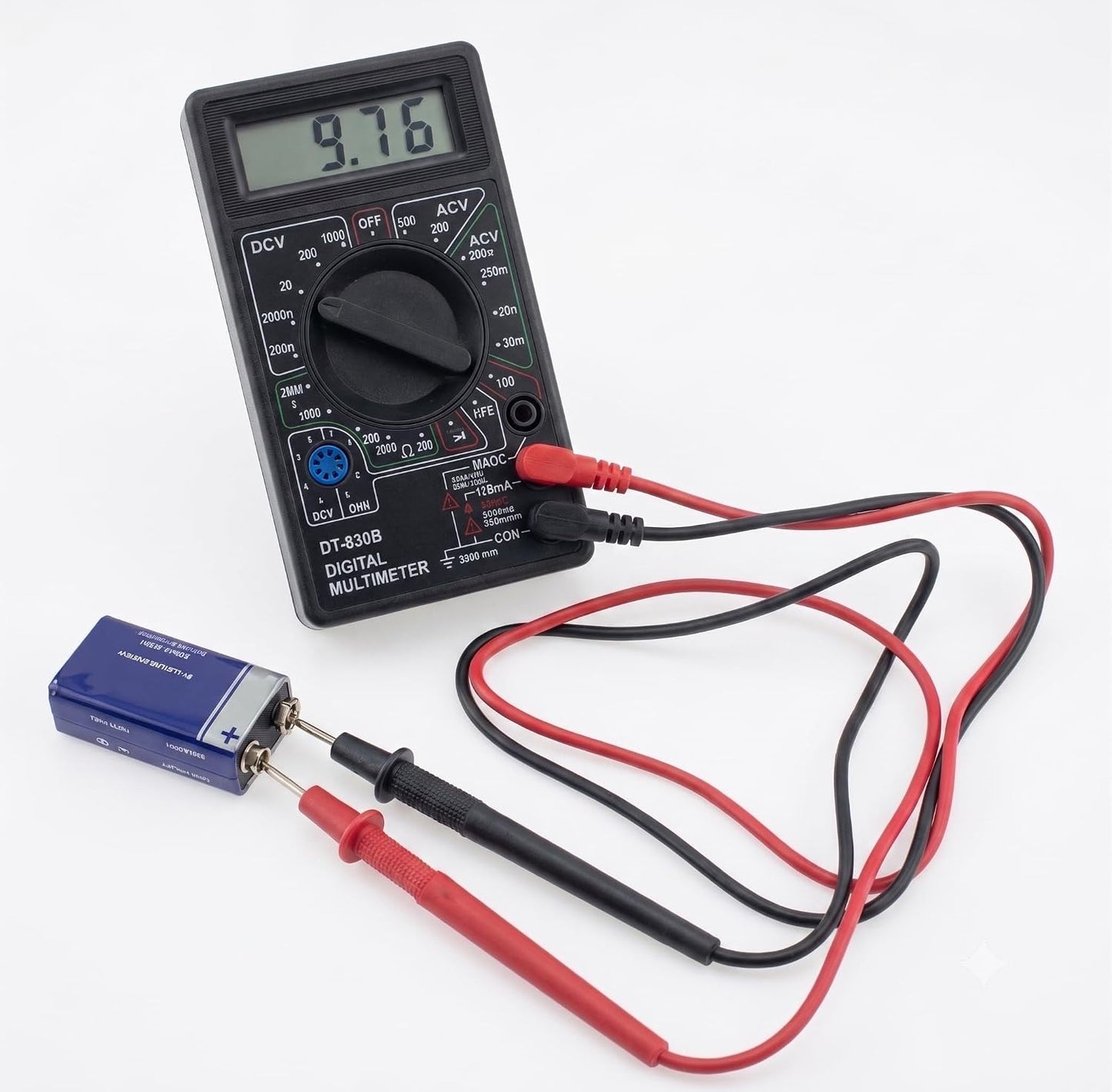 Multimetro Digitale — Tester Elettrico per Tensione AC/DC fino a 1000V, Corrente fino a 20A, Resistenza fino a 200 MΩ, Test Diodi e Continuità, Display Digitale, per Casa, Auto, Elettronica.