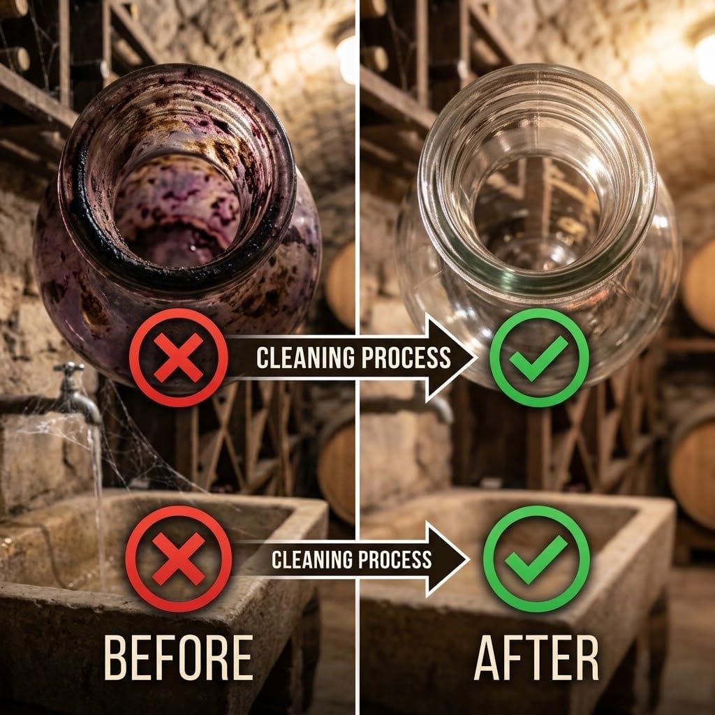 Kit Pulizia Cantina Pre-Vendemmia — Detergente per Botti e Damigiane 1 kg, Detergente Enologico Liquido 1 kg, Zolfo in Dischi Antigocciolante e Mastice per Botti 500 g