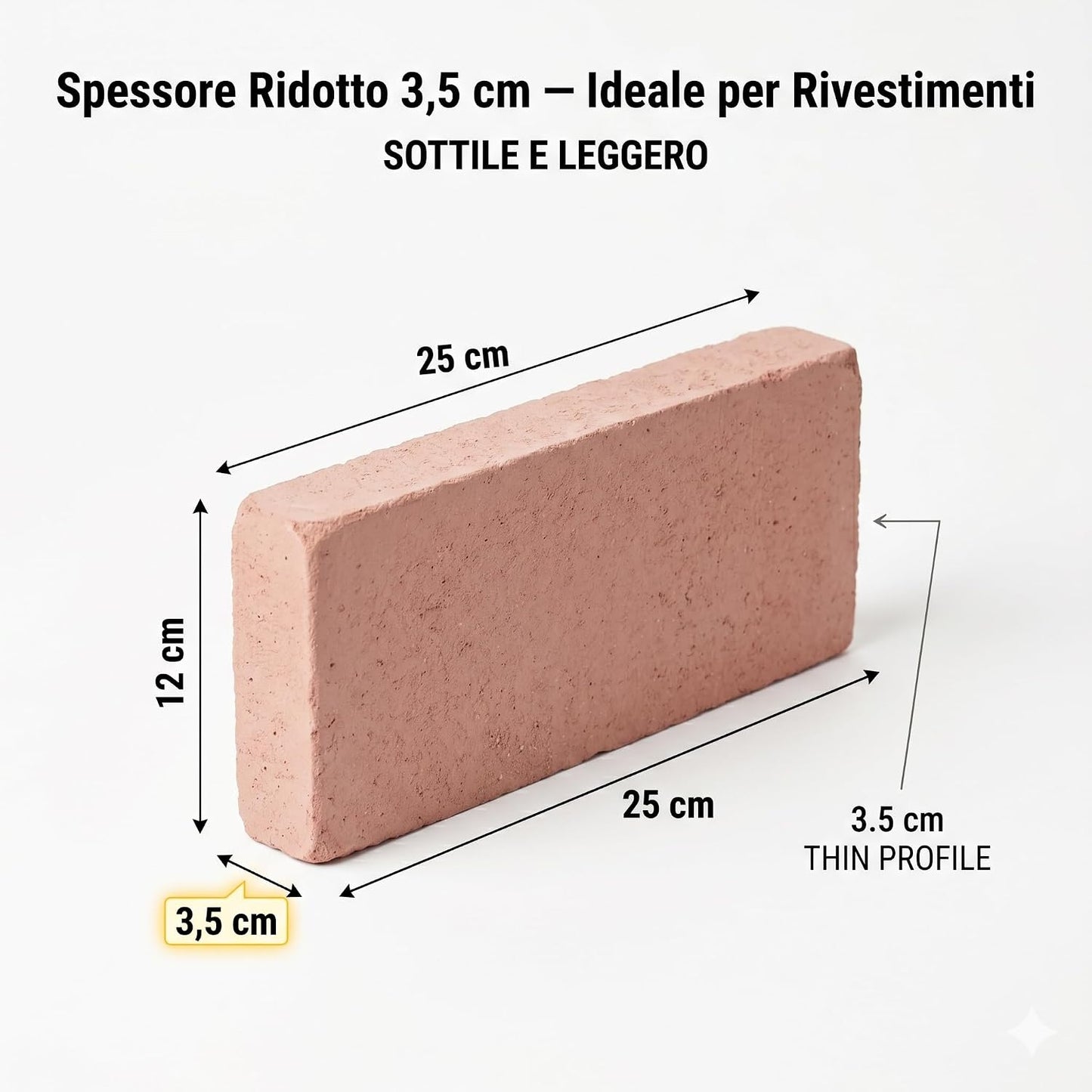 Mattone FBM Sabbiato Rosato 3,5x12x25 cm – Confezione Campione 2 Pezzi | Mattone Faccia a Vista Decorativo | Rivestimento Murale | Finitura Sabbiata | Made in Italy