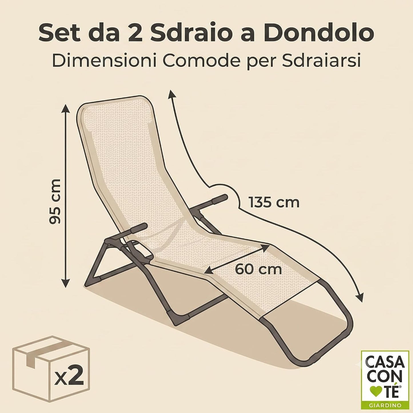 Set 2 Sdraio a Dondolo da Giardino Beige Melange – Poltrone Relax Dondolanti per Terrazzo Veranda ed Esterno – Sedie Comode per Rilassarsi all'Aperto – 135x60x95 cm
