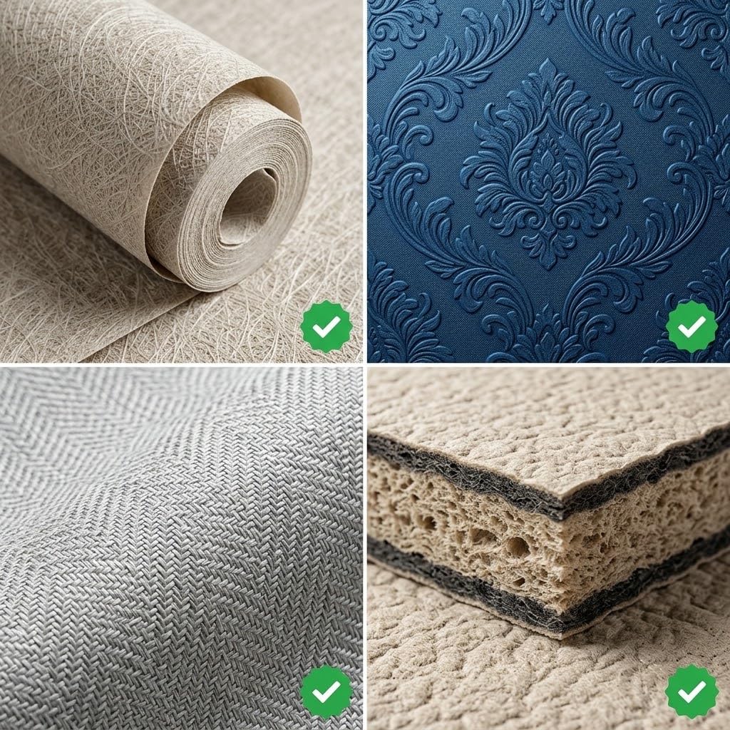 Colla per Carta da Parati Vinilica e Tessuto Non Tessuto con diverse tipologie di rivestimenti e tessuti.