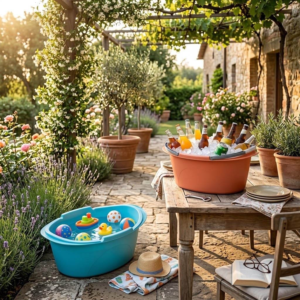 Set 2 Bacinelle Ovali 25 Litri 60x40x25 cm — Vasca in Plastica per Alimenti con Manici, per Bucato a Mano, Lavaggio Frutta e Verdura, Conserve, Campeggio e Casa — Made in Italy