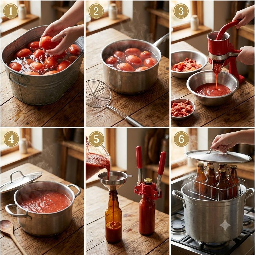 Kit Passata della Nonna Completo — Passapomodoro Gigante con Ventosa, 3 Caldaie Alluminio 20/24/28 con Coperchi, Tappatrice Tappi Corona, Imbuto, Cestello Portabottiglie e Bagnarola — 12 Pezzi