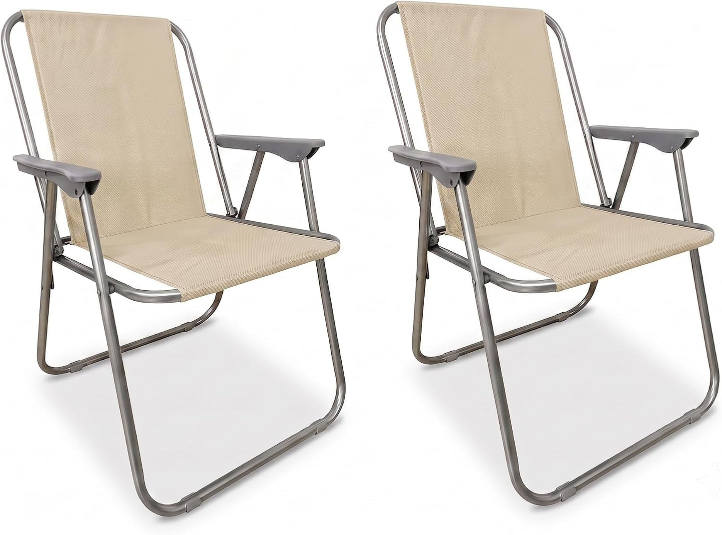 Set 2 Sedie Relax ECRU' con Telaio in Acciaio e Tessuto in Poliestere – Sedie da Giardino Esterno Terrazzo e Campeggio – Comode e Robuste – Sedute per Relax Interno ed Esterno