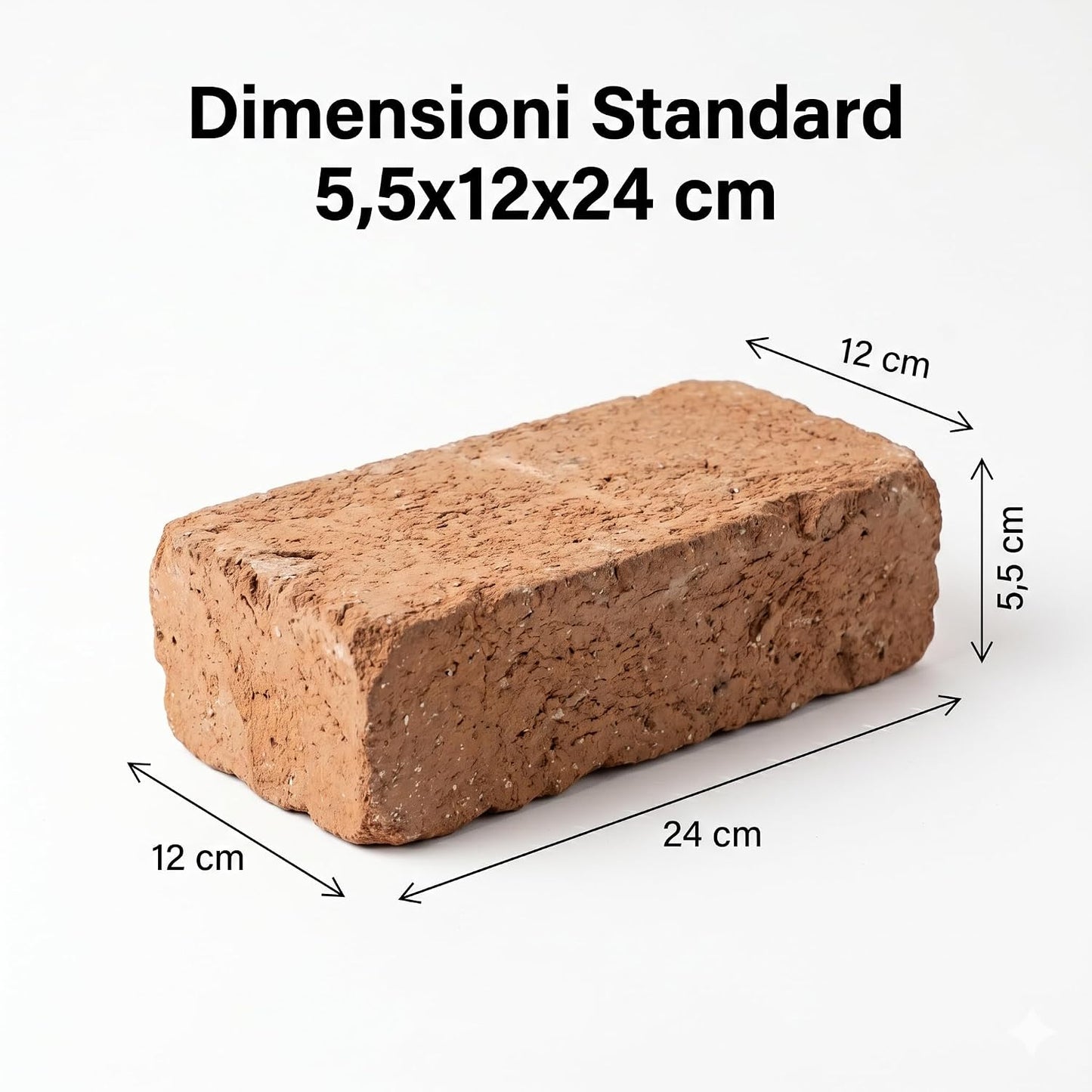 Mattone a Zoccolo Comune 5,5x12x24 cm – Confezione Campione 2 Pezzi | Mattone Pieno per Muratura ed Edilizia | Faccia a Vista Decorativo | Prova Qualità | Made in Italy