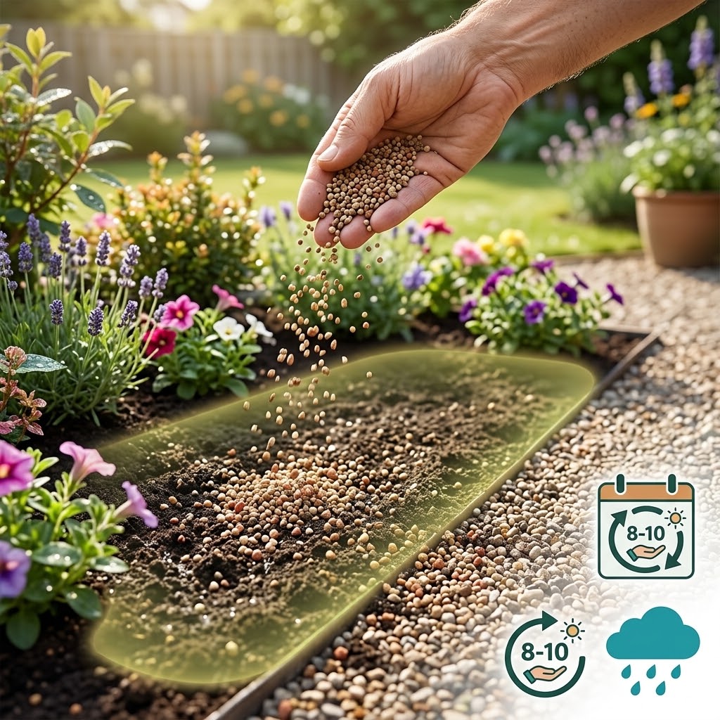 Disabituante granulare repellenti naturali sparso nel giardino per allontanare cani e gatti.