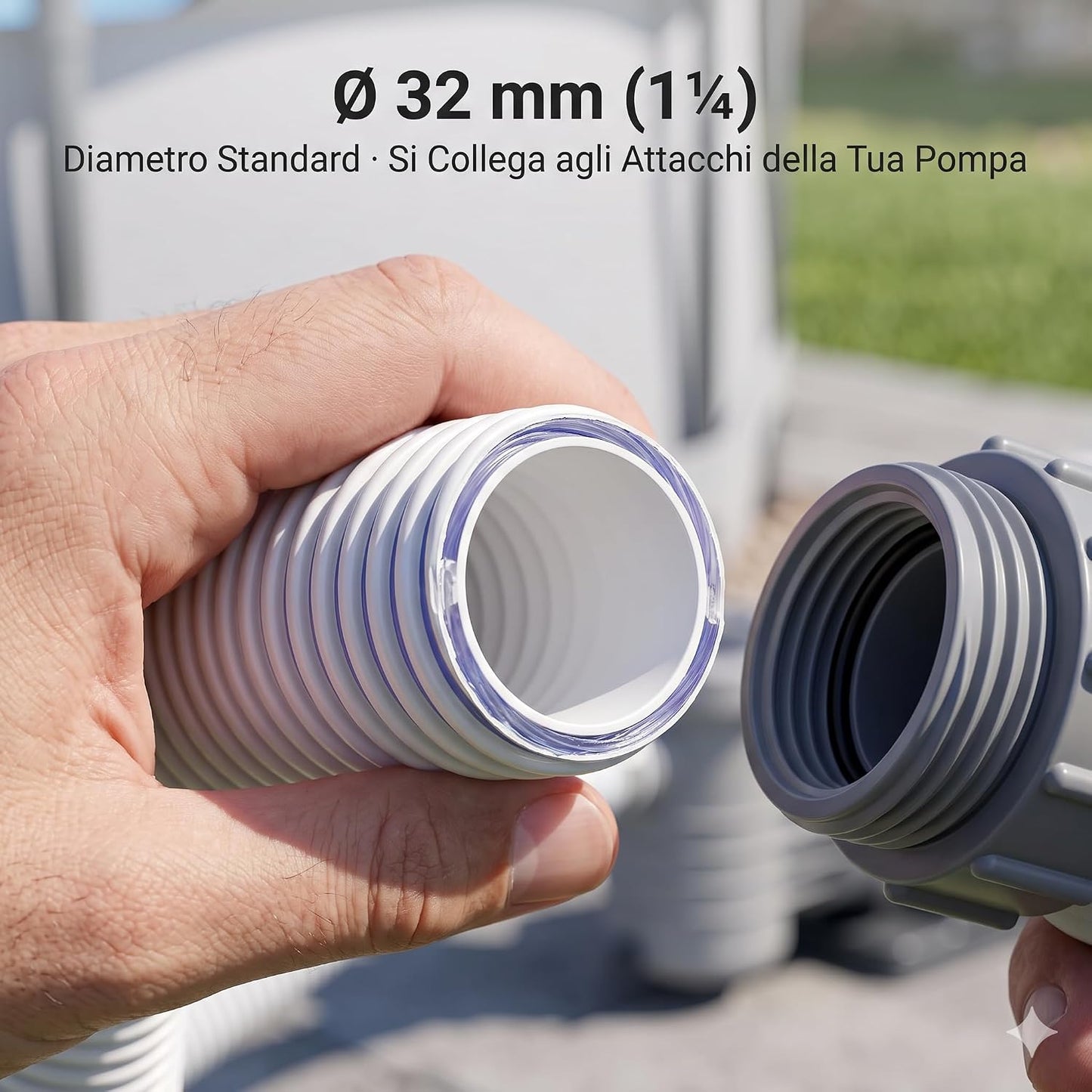 Tubo per Pompe Piscina Ø 32 mm Lunghezza 3 m – Tubo di Collegamento Universale per Pompa Filtro e Clorinatore – Compatibile con Tutti i Sistemi da 32 mm (1"¼) per Piscine