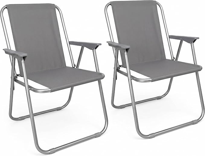 Set 2 Sedie Relax Grigio con Telaio in Acciaio e Tessuto in Poliestere – Sedie da Giardino Esterno Terrazzo e Campeggio – Comode e Robuste – Sedute per Relax Interno ed Esterno