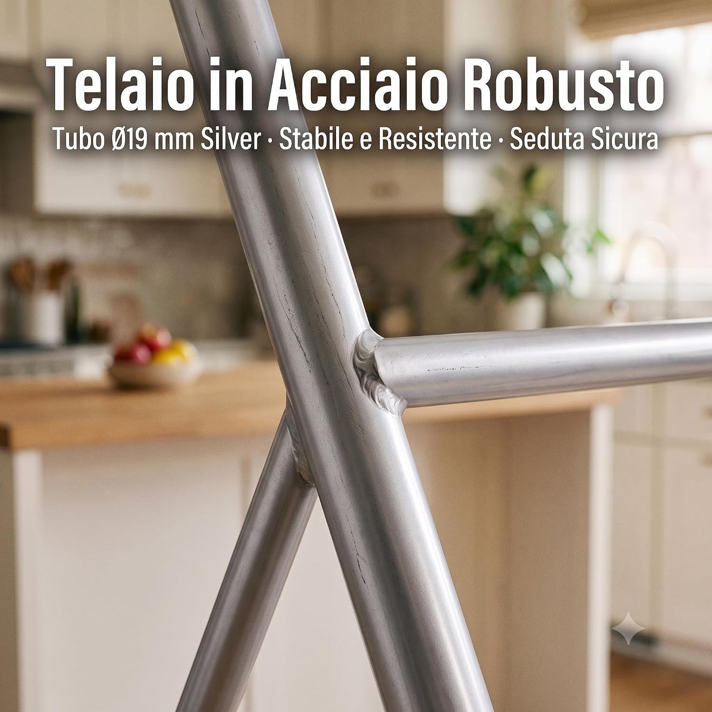 Set 2 Sgabelli con Schienale Blu Telaio in Acciaio – Sgabello Compatto per Cucina Bar Giardino e Campeggio – Seduta Comoda con Schienale – Robusto e Salvaspazio 30x32x76 cm