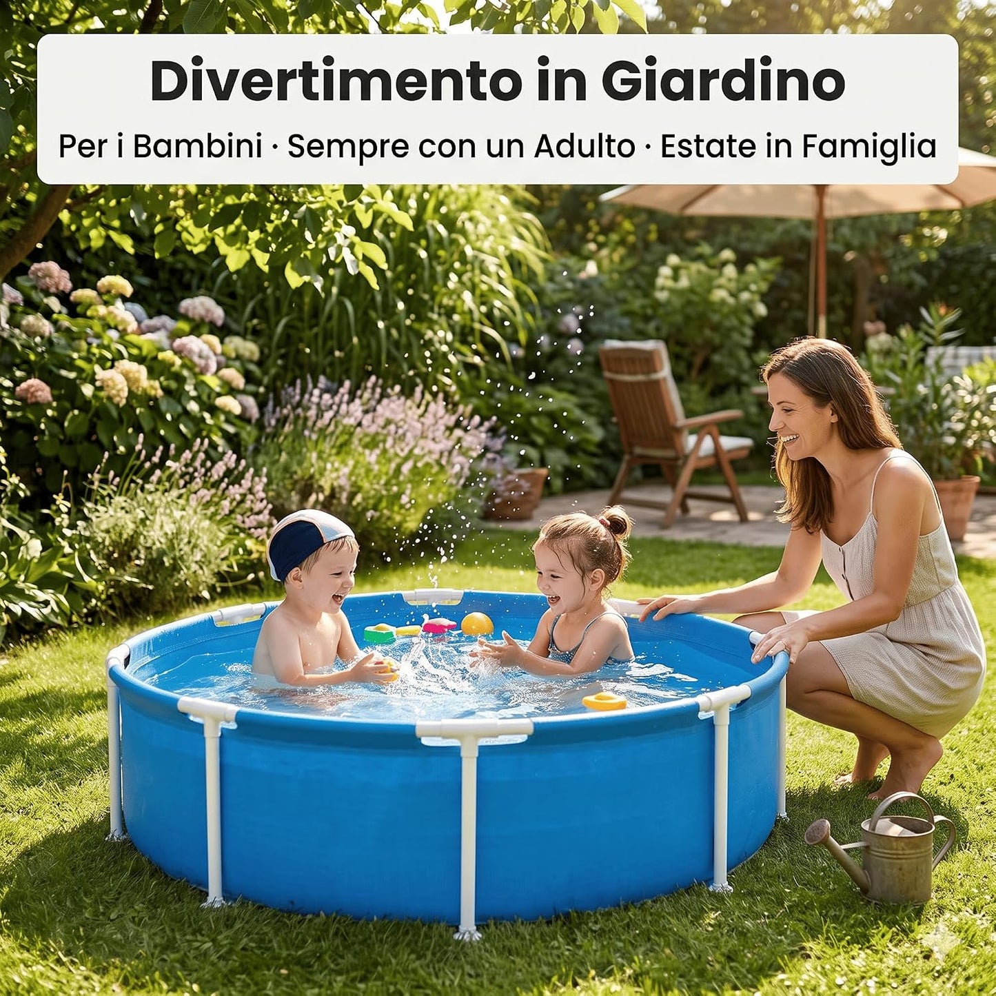 Piscina Frame Tonda per Bambini Ø 152x38h cm – Piscina Fuori Terra con Struttura in Metallo Robusta 580 L – Facile da Montare per Giardino e Terrazzo, da 2 Anni | Made in Italy