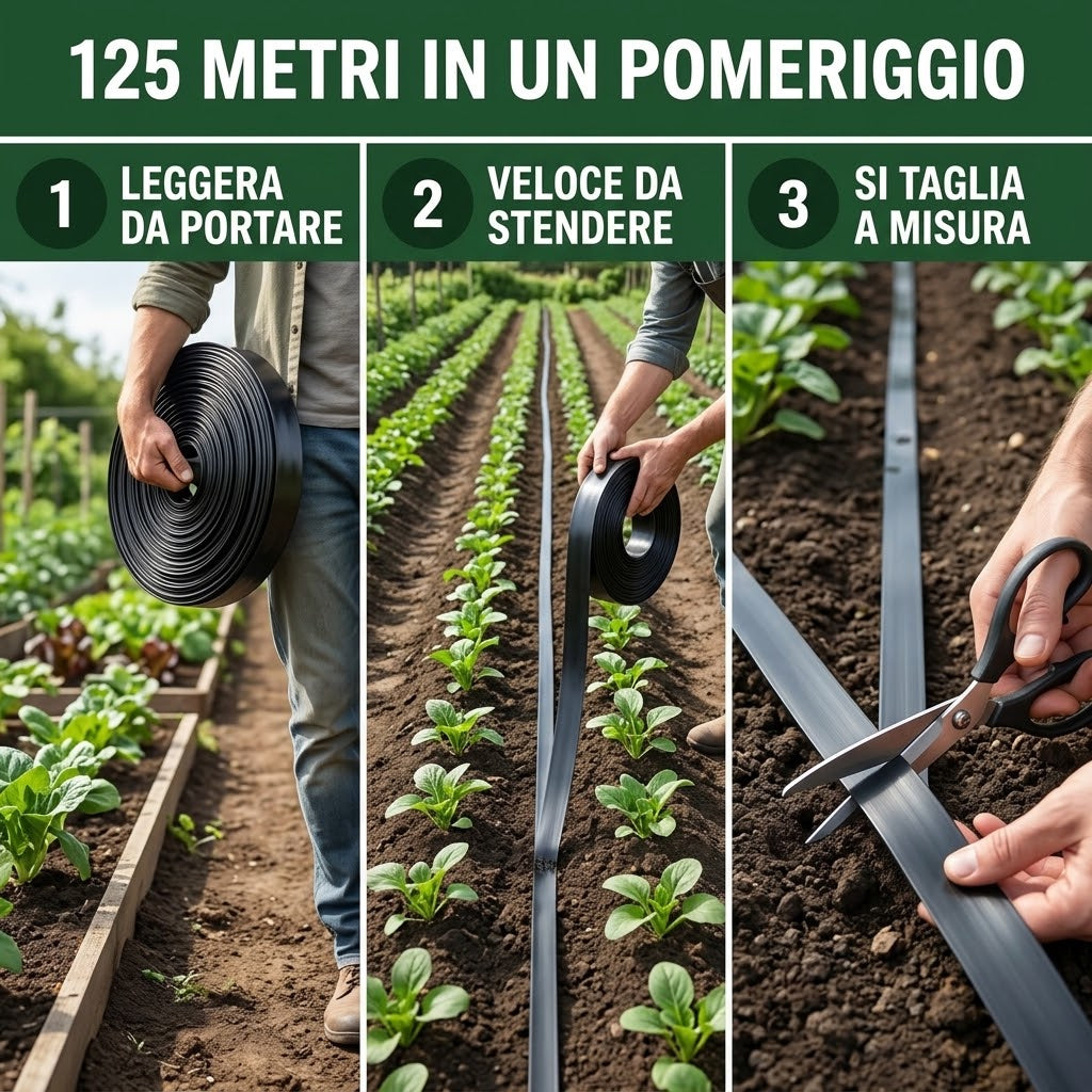 Manichetta gocciolante leggera 16 mm, facile da trasportare, veloce da stendere e tagliabile per irrigazione.