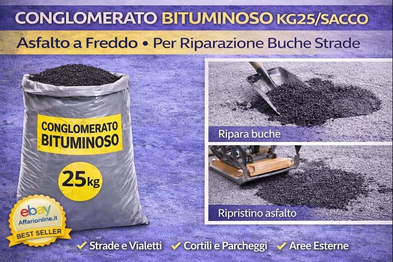 Conglomerato Bituminoso 25 Kg Asfalto a Freddo Per Riparazione Buche Strade