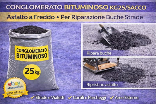 Conglomerato Bituminoso 25 Kg Asfalto a Freddo Per Riparazione Buche Strade