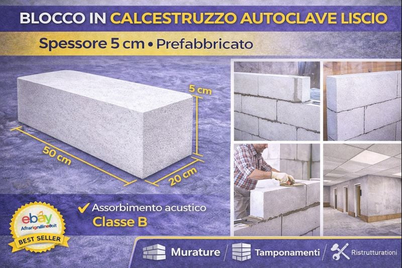 Blocco in Calcestruzzo Autoclave Liscio Spessore 5 cm Prefabbricato