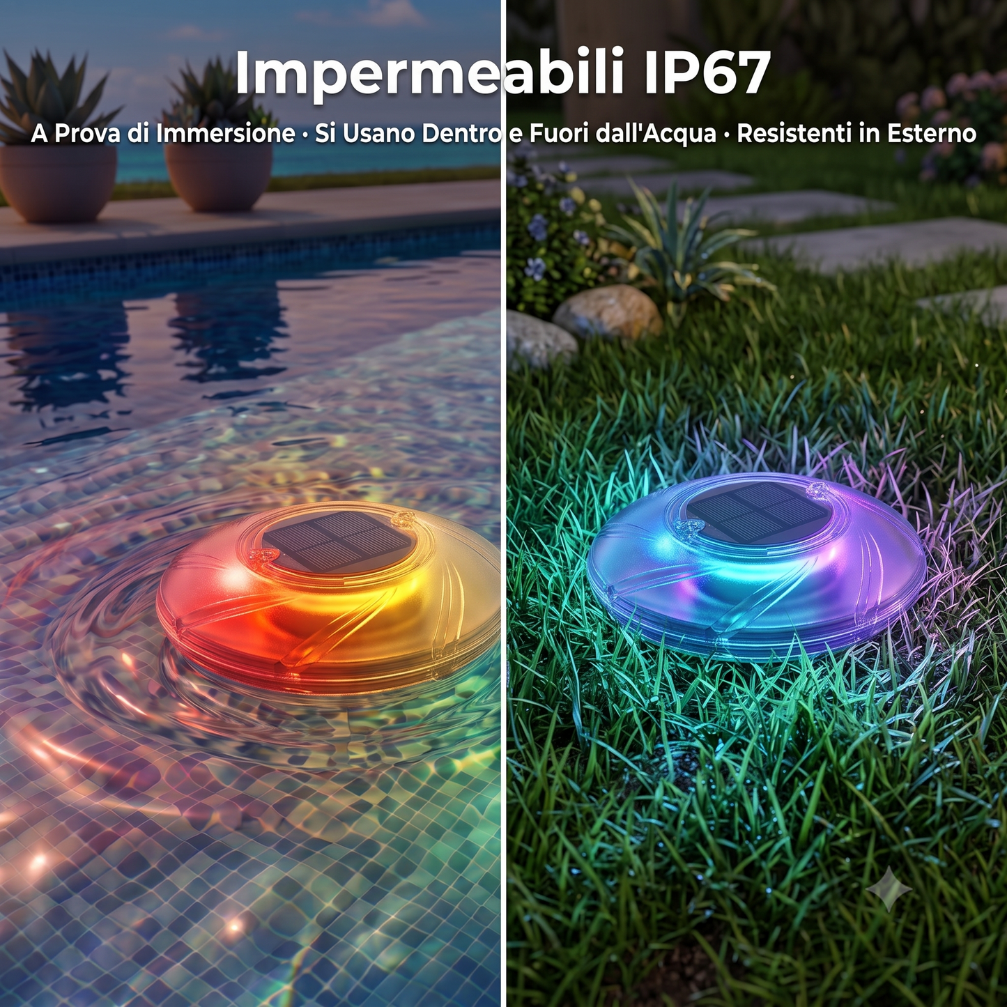 Set 2 Lampade Galleggianti Solari LED per Piscina Ø18 cm – Sfere Luminose a 7 Colori a Energia Solare Impermeabili IP67 – Si Accendono da Sole di Notte – per Piscina Giardino e Porticato