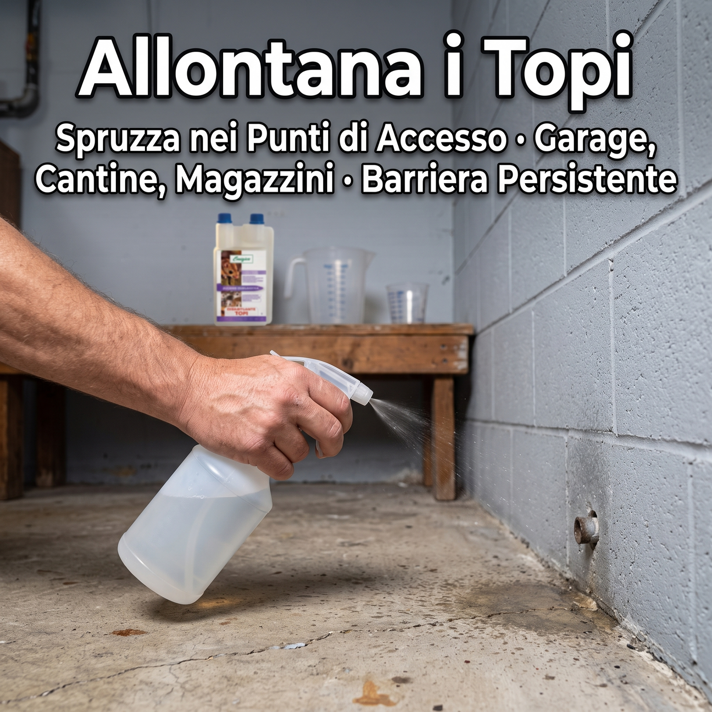 Disabituante Topi Concentrato 1 L ad Alta Efficacia – Repellente Liquido da Diluire per Allontanare i Topi da Garage Cantine Magazzini e Veicoli – Barriera Persistente – Previene Il Ritorno