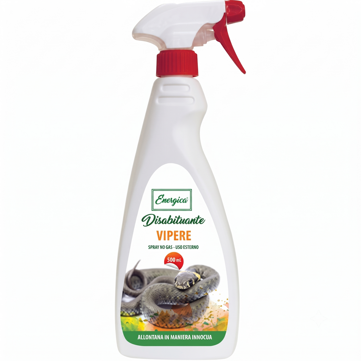 Disabituante Vipere Spray 500 ml Energica – Repellente Pronto all'Uso con Oli Essenziali Naturali per Allontanare Vipere e Serpenti da Casa Giardino e Prati – Non Unge Non Macchia – Lunga Durata