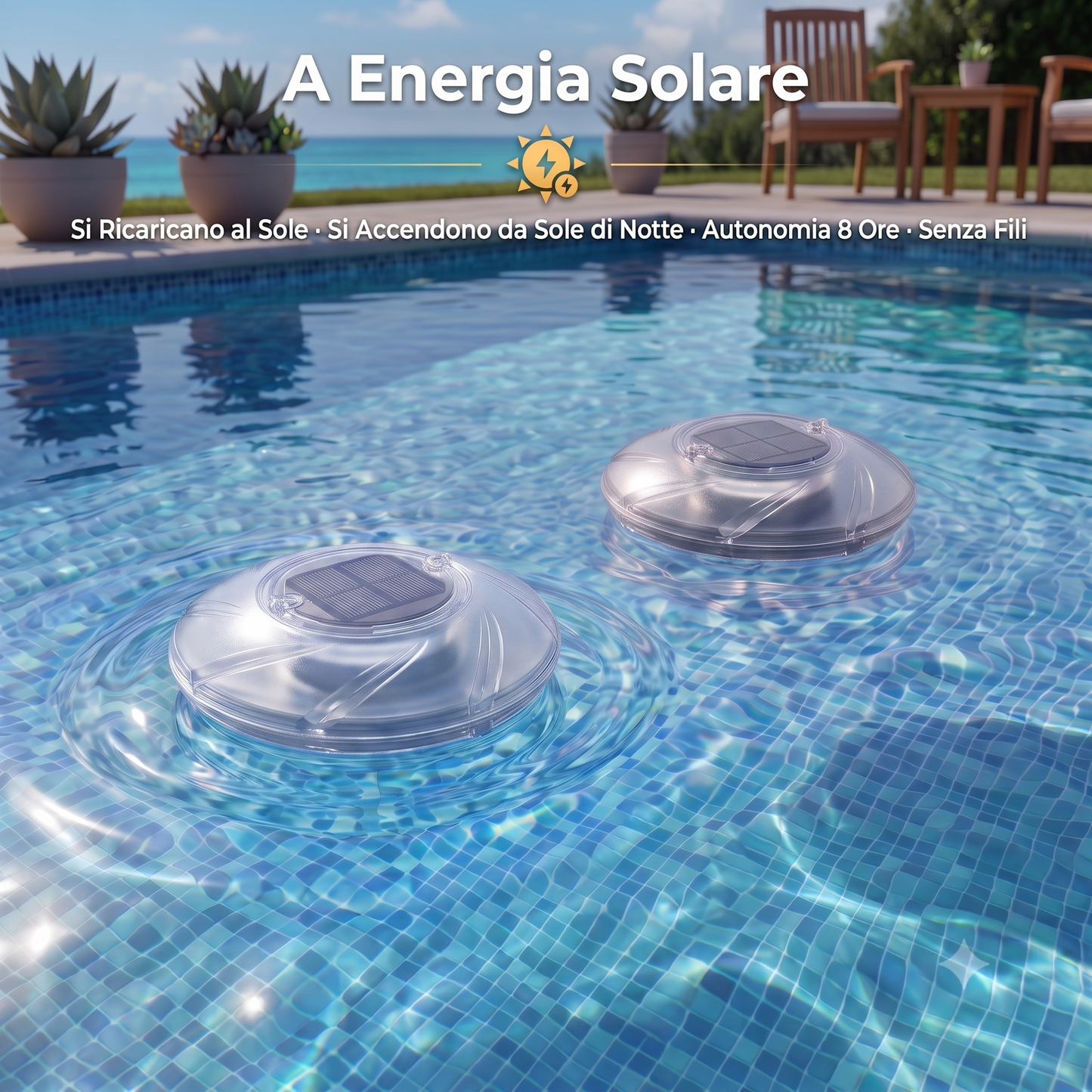 Set 2 Lampade Galleggianti Solari LED per Piscina Ø18 cm – Sfere Luminose a 7 Colori a Energia Solare Impermeabili IP67 – Si Accendono da Sole di Notte – per Piscina Giardino e Porticato