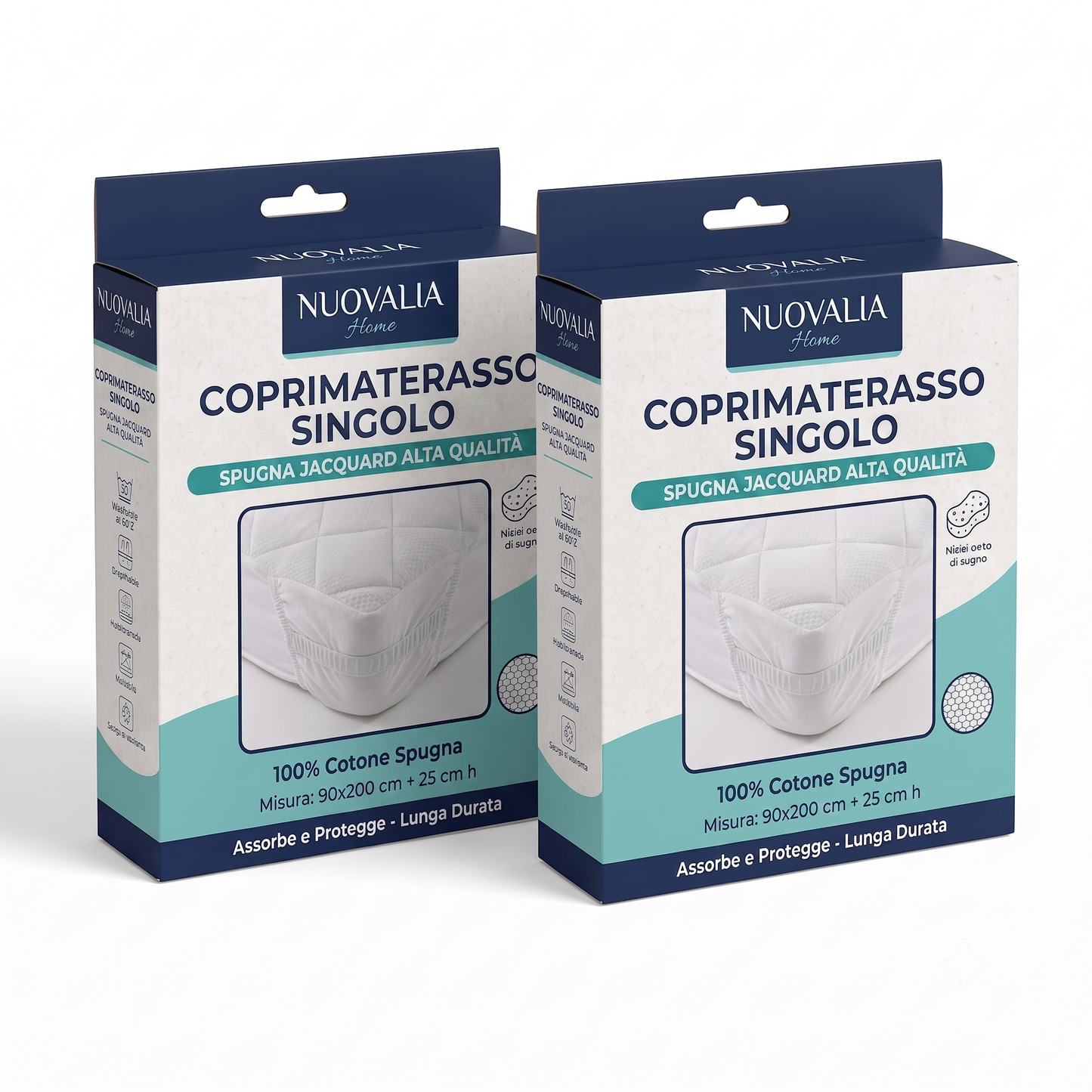 Set 2 Coprimaterasso Singolo 90x200 cm in Spugna Jersey Jacquard – Coprimaterasso 1 Piazza Elasticizzato con Angoli Maxi +25 Salvamaterasso Morbido e Traspirante – 2 Pezzi per il Cambio