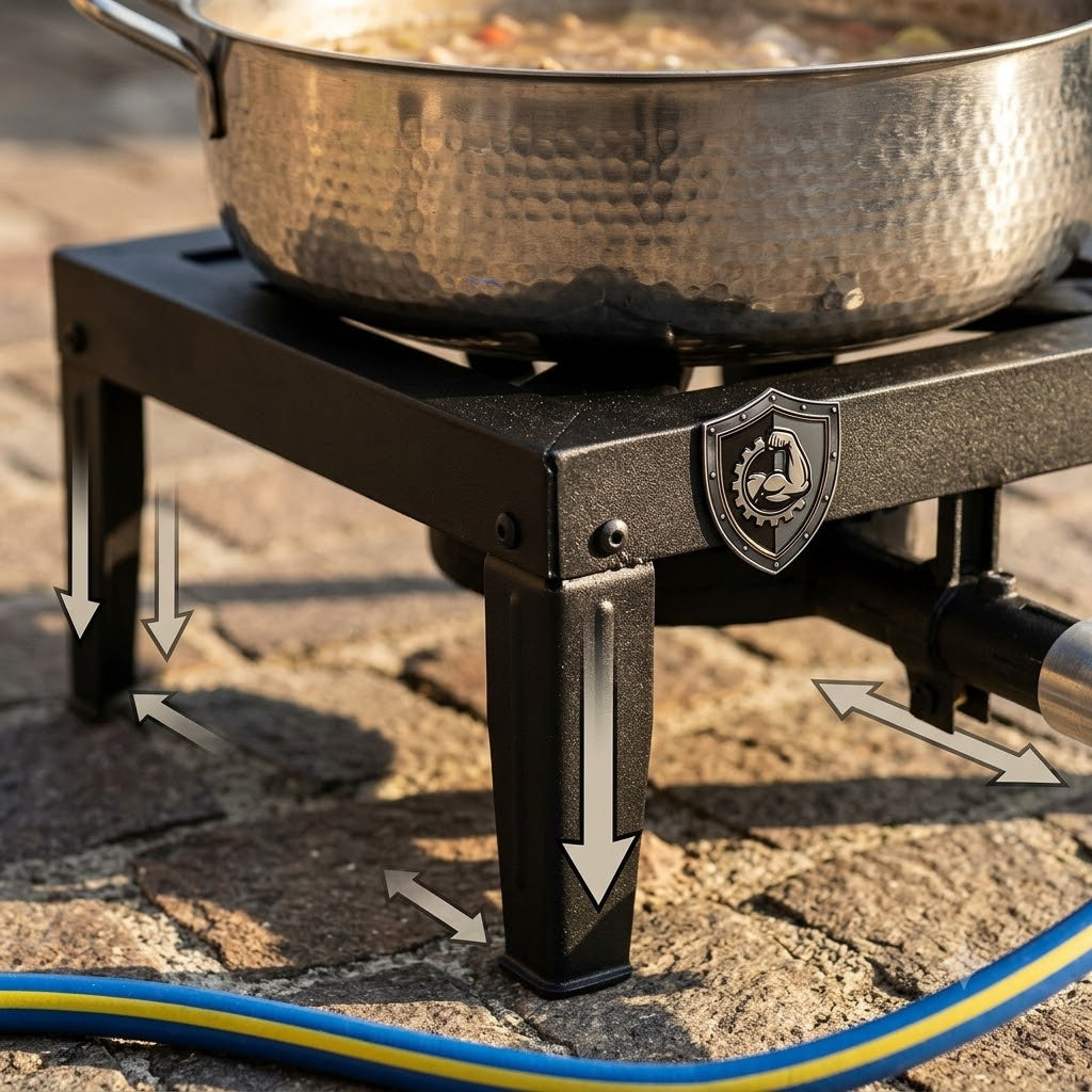 Fornellone a Gas in Acciaio Verniciato — Bruciatore in Ghisa 8,5 kW con Rubinetto di Regolazione, Kit Completo Tubo Gas 2 m + Regolatore + Adattatore, per Cucina all'Aperto