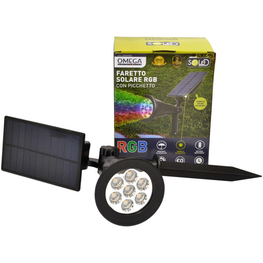 FARETTO LED SOLARE ROUND CON PICCHETTO 7W RGB - Lemag srl