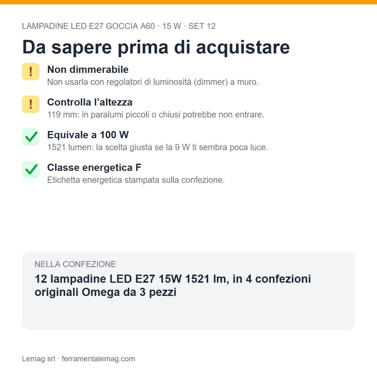 Da sapere prima di acquistare – lampadine LED E27 A60 15W
