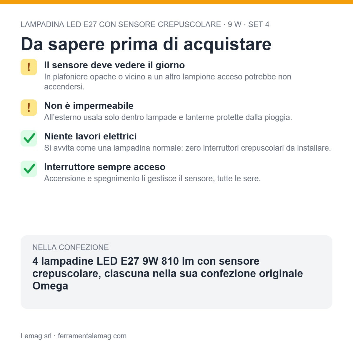 Da sapere prima di acquistare – lampadina LED E27 crepuscolare 9W
