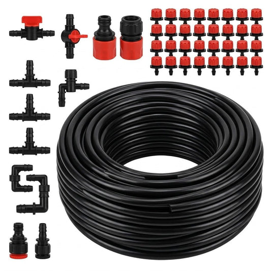 Lemag Kit Irrigazione a Goccia Completo Passo 20 cm — Ala Gocciolante Ø 16 mm 50 m con Raccordi, Rubinetto e 35 Gocciolatori Regolabili — per Orto Fitto, Insalate, Fragole e Aiuole - Lemag srl