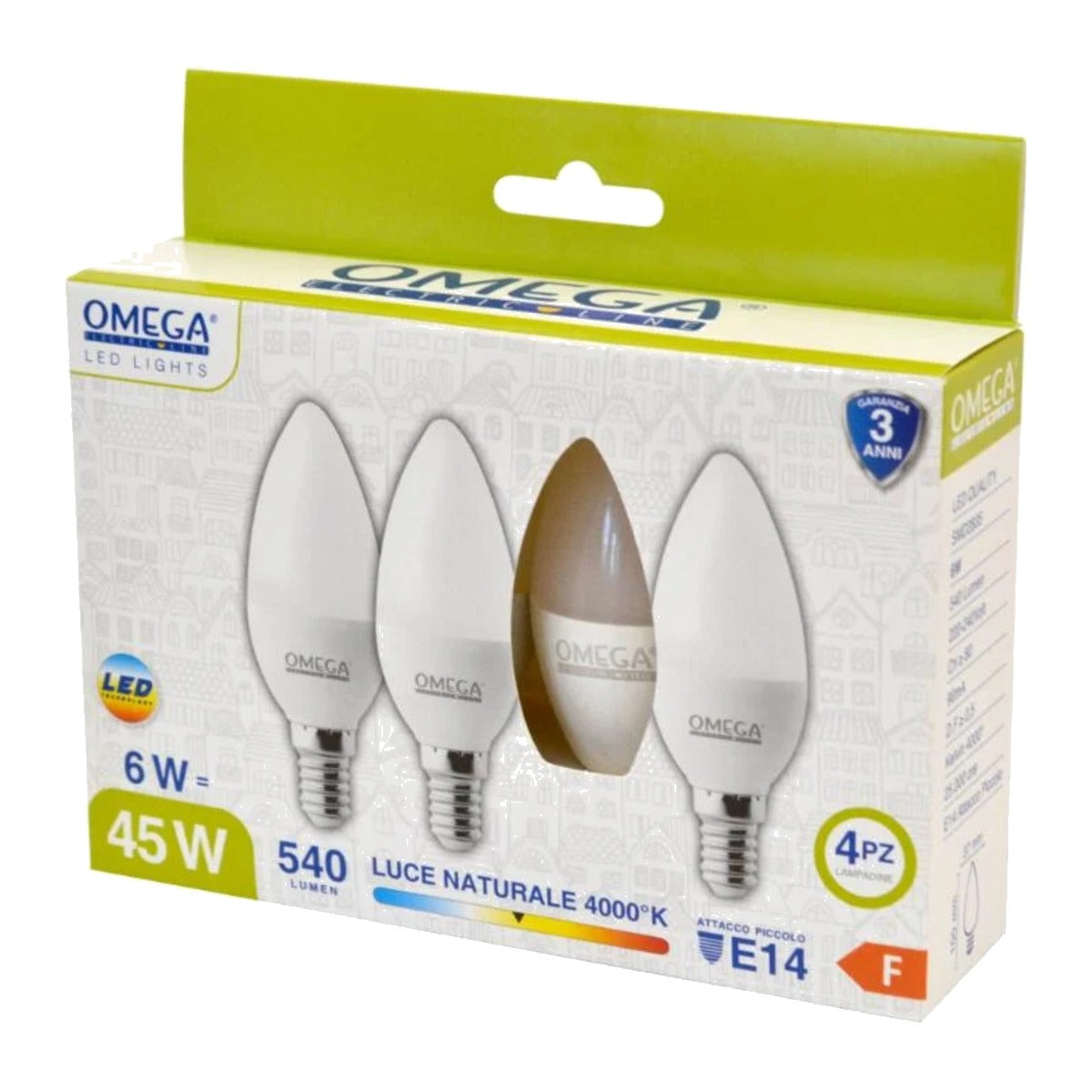 Lampadine LED E14 candela C37 6W luce naturale 4000K – confezione da 4