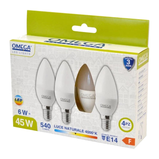 Lampadine LED E14 candela C37 6W luce naturale 4000K – confezione da 4