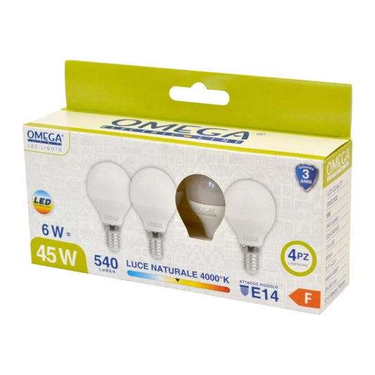 Lampadine LED E14 sferetta P45 6W luce naturale 4000K – confezione da 4