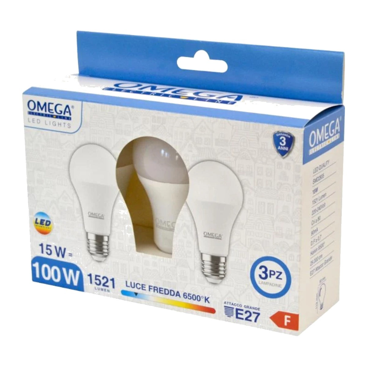 Lampadine LED E27 goccia A60 15W luce fredda 6500K – confezione da 3