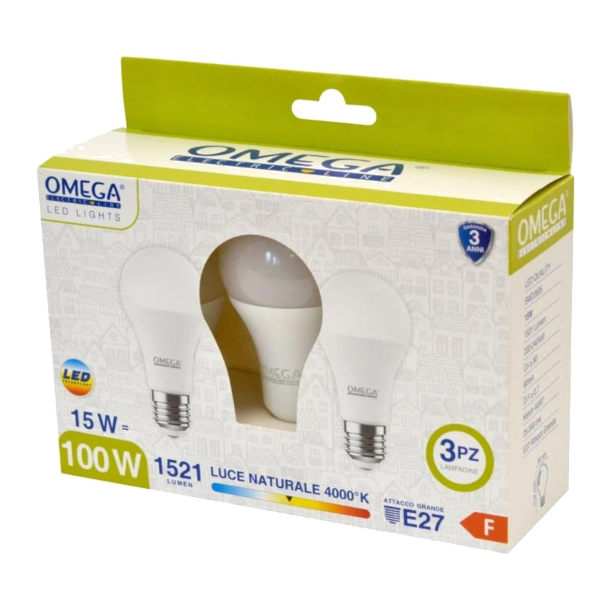 Lampadine LED E27 goccia A60 15W luce naturale 4000K – confezione da 3