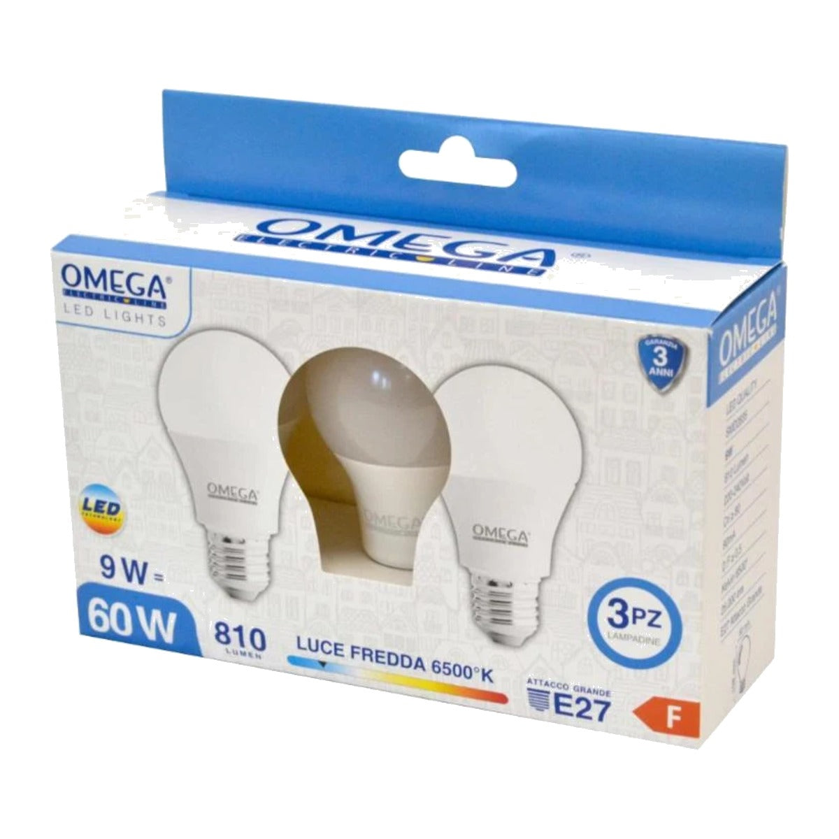 Lampadine LED E27 goccia A60 9W luce fredda 6500K – confezione da 3