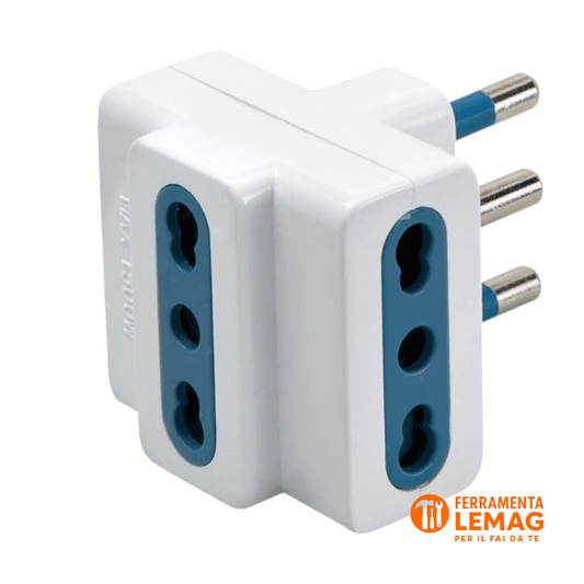 Adattatore triplo 16A bianco 2P+T, 3 prese italiane compatto e resistente - Lemag srl