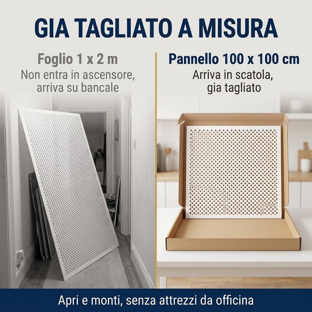 Lamiera Forata Alluminio Bianco - 2 Pannelli 100x100 cm, 2 mq - Spessore 1 mm - Copri Termosifone, Ante Mobili e Griglie - Già Tagliata, Arriva in Scatola - Lemag srl