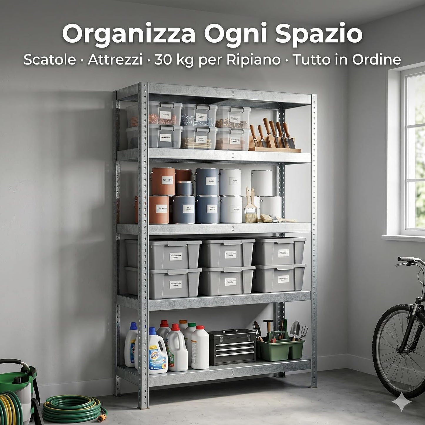Scaffale in Metallo 4 Ripiani 70x26x127h cm – Scaffalatura in Lamiera Zincata Portata 30 kg per Piano – Scaffale Garage Cantina Magazzino con Fissaggio a Parete Incluso - Lemag srl