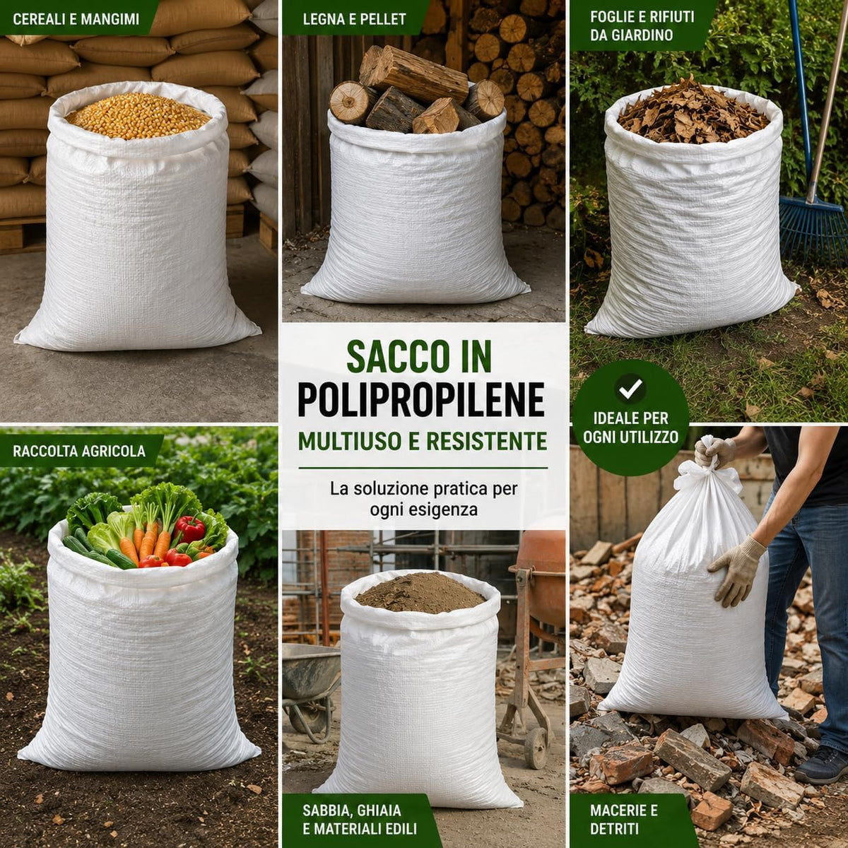 Sacchi in Polipropilene Rafia per Alimenti 10 Pezzi – Varie Misure - Lemag srl