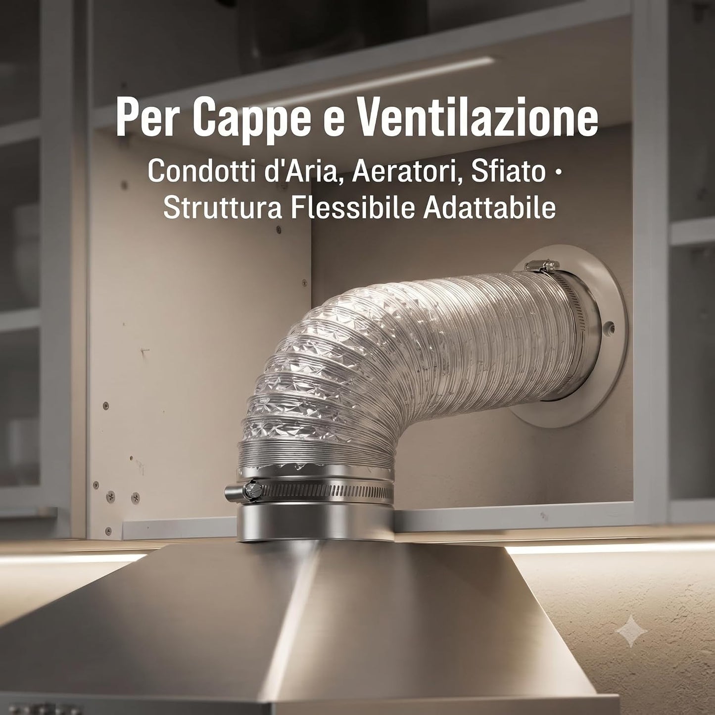 Tubo Estensibile Flessibile per Aerazione con 2 Fascette in Acciaio in Omaggio – Tubo Flessibile per Cappe Aeratori e Ventilazione da 80 a 300 cm – Vari Diametri – per Aspirazione e Sfiato - Lemag srl